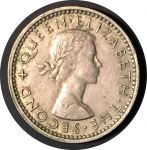 Новая Зеландия 1958 г. • KM# 26.2 • 6 пенсов • Елизавета II • птица гуйа • регулярный выпуск • BU ( кат. - $10 )