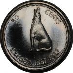 Канада 1967 г. • KM# 69 • 50 центов • 100-летие Конфедерации • Елизавета II • волк • регулярный выпуск • MS BU