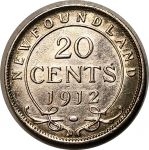 Ньюфаундленд 1912 г. • KM# 15 • 20 центов • Георг V • серебро • регулярный выпуск(год-тип) • XF+