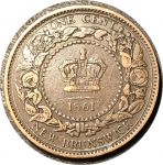 Нью-Брансуик 1861 г. • KM# 6 • 1 цент • королева Виктория • регулярный выпуск • XF+