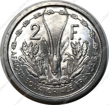 Французская Экваториальная Африка 1948 г. • KM# 7 • 2 франка • голова антилопы • регулярный выпуск • MS BU