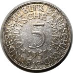 Германия • ФРГ 1957 г. G (Карлсруэ) • KM# 112.1 • 5 марок • серебро • регулярный выпуск • XF+ ( кат. - $75 ) 