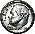 США 1964 г. D • KM# 195 • дайм(10 центов) • (серебро) • Франклин Рузвельт • факел • регулярный выпуск • MS BU
