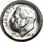 США 1964 г. D • KM# 195 • дайм(10 центов) • (серебро) • Франклин Рузвельт • факел • регулярный выпуск • MS BU