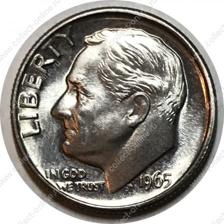 США 1965 г. • KM# 195a • дайм(10 центов) • Ф. Д. Рузвельт • регулярный выпуск • MS BU
