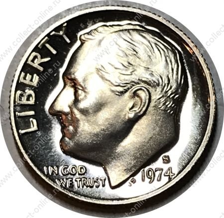 США 1974 г. S • KM# 195a • дайм(10 центов) • Ф. Д. Рузвельт • регулярный выпуск • MS BU пруф!