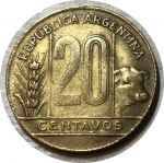 Аргентина 1947 г. • KM# 42 • 20 сентаво • корова • регулярный выпуск • XF