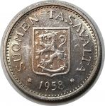 Финляндия 1958 г. S • KM# 41 • 100 марок • финский герб • серебро • регулярный выпуск • BU-