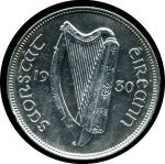 Ирландия 1930 г. • KM# 8 • полкроны • лошадь • серебро • регулярный выпуск • AU*