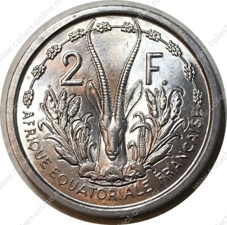 Французская Экваториальная Африка 1948 г. • KM# 7 • 2 франка • голова антилопы • регулярный выпуск • MS BU