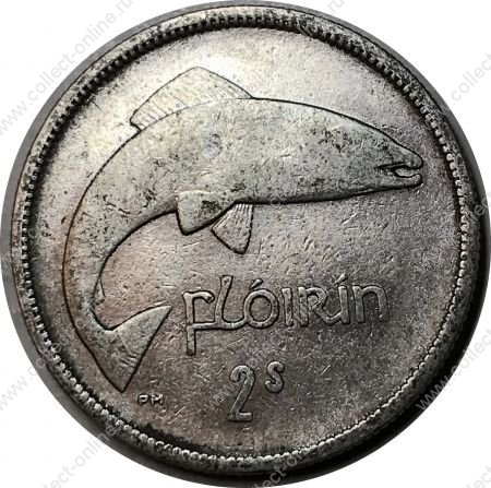 Ирландия 1928 г. • KM# 7 • 1 флорин • лосось • серебро • регулярный выпуск(первый год) • XF