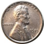 США 1943 г. • KM# 132a • 1 цент • "военный" • Авраам Линкольн • регулярный выпуск • +/- AU