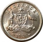 Австралия 1938 г. • KM# 38 • 6 пенсов • Георг VI • серебро • регулярный выпуск • MS BU ( кат.- $50+ )