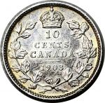 Канада 1903 г. • KM# 10 • 10 центов • Эдуард VII • серебро • регулярный выпуск • XF ( кат. - $225 )