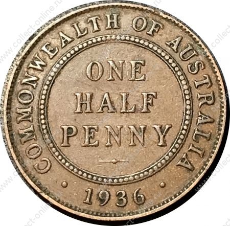Австралия 1936 г. • KM# 22 • ½ пенни • Георг V • регулярный выпуск • XF+