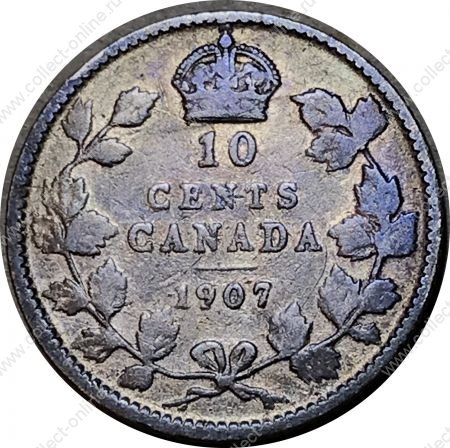 Канада 1907 г. • KM# 10 • 10 центов • Эдуард VII • серебро • регулярный выпуск • F