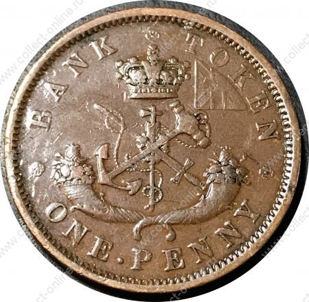 Канада • Банк Верхней канады 1854 г. • KM# Tn3 • 1 пенни • официальный денежный токен • XF