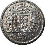 Австралия 1944 г. • KM# 40 • 1 флорин(2 шиллинга) • Георг VI • кенгуру, страус и герб • серебро • регулярный выпуск • XF-