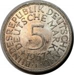 Германия • ФРГ 1967 г. F (Штутгарт) • KM# 112.1 • 5 марок • серебро • регулярный выпуск • MS BU ( кат. - $25 )