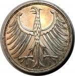 Германия • ФРГ 1967 г. F (Штутгарт) • KM# 112.1 • 5 марок • серебро • регулярный выпуск • MS BU ( кат. - $25 )