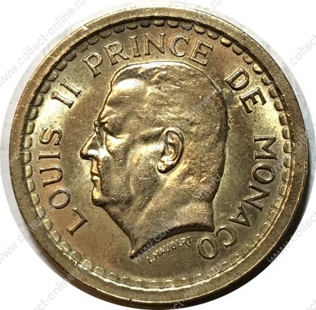 Монако 1945 г. KM# 121a • 2 франка • Луи II • герб княжества • регулярный выпуск • MS BU-