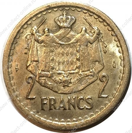 Монако 1945 г. KM# 121a • 2 франка • Луи II • герб княжества • регулярный выпуск • BU-