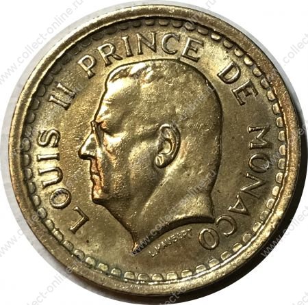 Монако 1945 г. KM# 121a • 2 франка • Луи II • герб княжества • регулярный выпуск • BU-