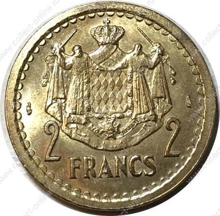 Монако 1945 г. KM# 121a • 2 франка • Луи II • герб княжества • регулярный выпуск • MS BU