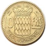 Монако 1950 г. • KM# 130 • 10 франков • Князь Ренье III • герб княжества • регулярный выпуск • AU