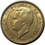 Монако 1951 г. • KM# 130 • 10 франков • Князь Ренье III • герб княжества • регулярный выпуск • AU+