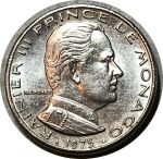 Монако 1975 г. • KM# 145 • ½ франка • Ренье III • герб княжества • регулярный выпуск • AU+