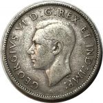 Канада 1940 г. • KM# 35 • 25 центов • Георг VI • олень • серебро • регулярный выпуск • VF-