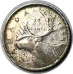 Канада 1944 г. • KM# 35 • 25 центов • Георг VI • северный олень(карибу) • регулярный выпуск • VF