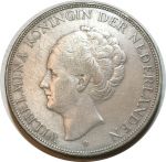 Нидерланды 1929 г. • KM# 165 • 2 ½ гульдена • королева Вильгельмина I • серебро • регулярный выпуск(первый год) • F