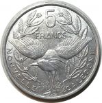 Новая Каледония 1992 г. • KM# 16 • 5 франков • птица Кагу • регулярный выпуск • BU