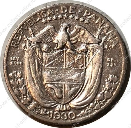 Панама 1930 г. • KM# 10.1 • ⅒ бальбоа • Васко де Бальбоа • серебро 2.5 гр. • регулярный выпуск • VF+ ( кат. - $15+ )