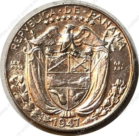 Панама 1947 г. • KM# 10.1 • ⅒ бальбоа • Васко де Бальбоа • серебро 2.5 гр. • регулярный выпуск • XF+