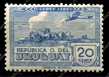 Уругвай 1939-1944 гг. • SC# C95 • 20 c. • Самолет над повозками переселенцев • авиапочта • MNH OG XF