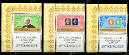 Сент-Винсент 1979 г. Gb# 578-80 • Роуленд Хилл, 100 лет со дня смерти (с купонами) • MNH OG Люкс • полн. серия