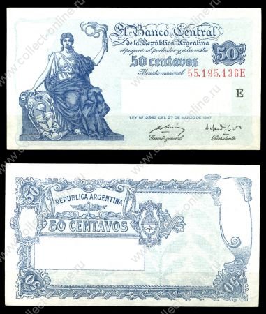 АРГЕНТИНА 1948-50гг. P# 256 / 50 ЦЕНТАВОС / UNC ПРЕСС