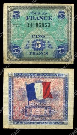 Франция 1944 г. • P# 115a • 5 франков • Союзные войска • оккупационный выпуск • +/- VF