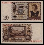 ГЕРМАНИЯ 1939г. P# 185 / 20 РЕЙХСМАРОК "ДЕВУШКА С ЭДЕЛЬВЕЙСОМ" / UNC ПРЕСС