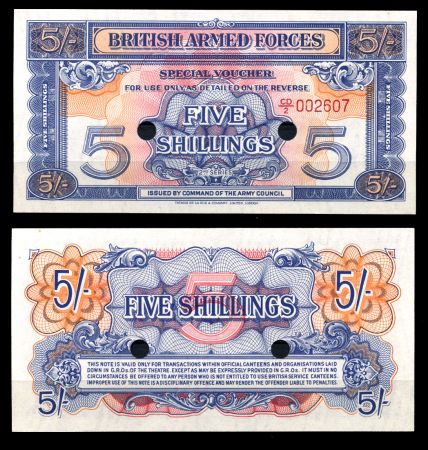 Великобритания 1948 г. • P# M20d • 5 шиллингов • 2-я серия • армейский чек • серия № - CD/2 • UNC пресс