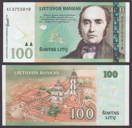 Литва 2007 г. • P# 70 • 100 литов • Симонас Даукантас • регулярный выпуск • UNC пресс