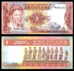 Свазиленд 1974 г. • P# 1 • 1 лилангени • вождь Собуза II • регулярный выпуск • UNC пресс