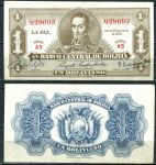 Боливия 1928 г. • P# 128a • 1 боливиано • Симон боливар • регулярный выпуск • UNC пресс