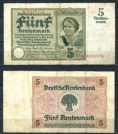 ГЕРМАНИЯ 1925-6гг. P# 169 / 5 РЕНТЕНМАРОК / VF