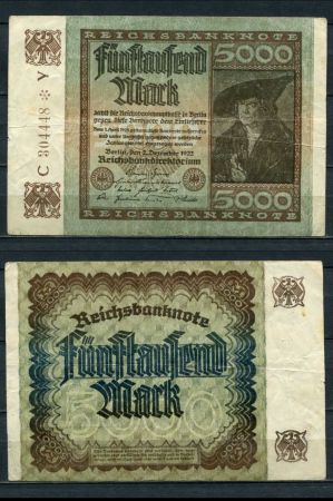 ГЕРМАНИЯ 1922г. P#81a / 5000 МАРОК / VF-XF