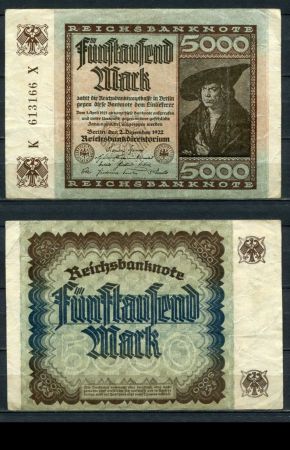 ГЕРМАНИЯ 1922г. P#81a / 5000 МАРОК / VF-XF