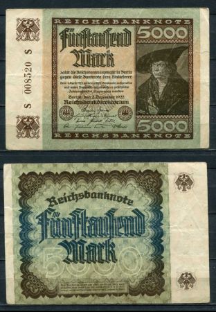 ГЕРМАНИЯ 1922г. P#81a / 5000 МАРОК / VF-XF